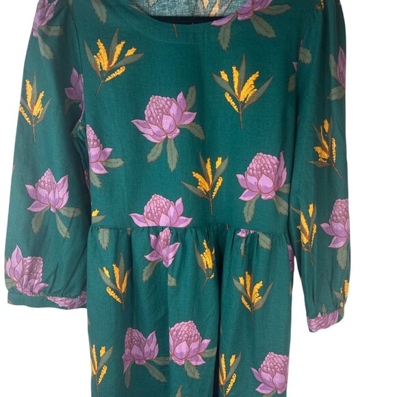 Princess Highway Size 6 Green Floral Dress With 3/4 Sleeves & Elastic Waist NWT - Picture 5 of 12